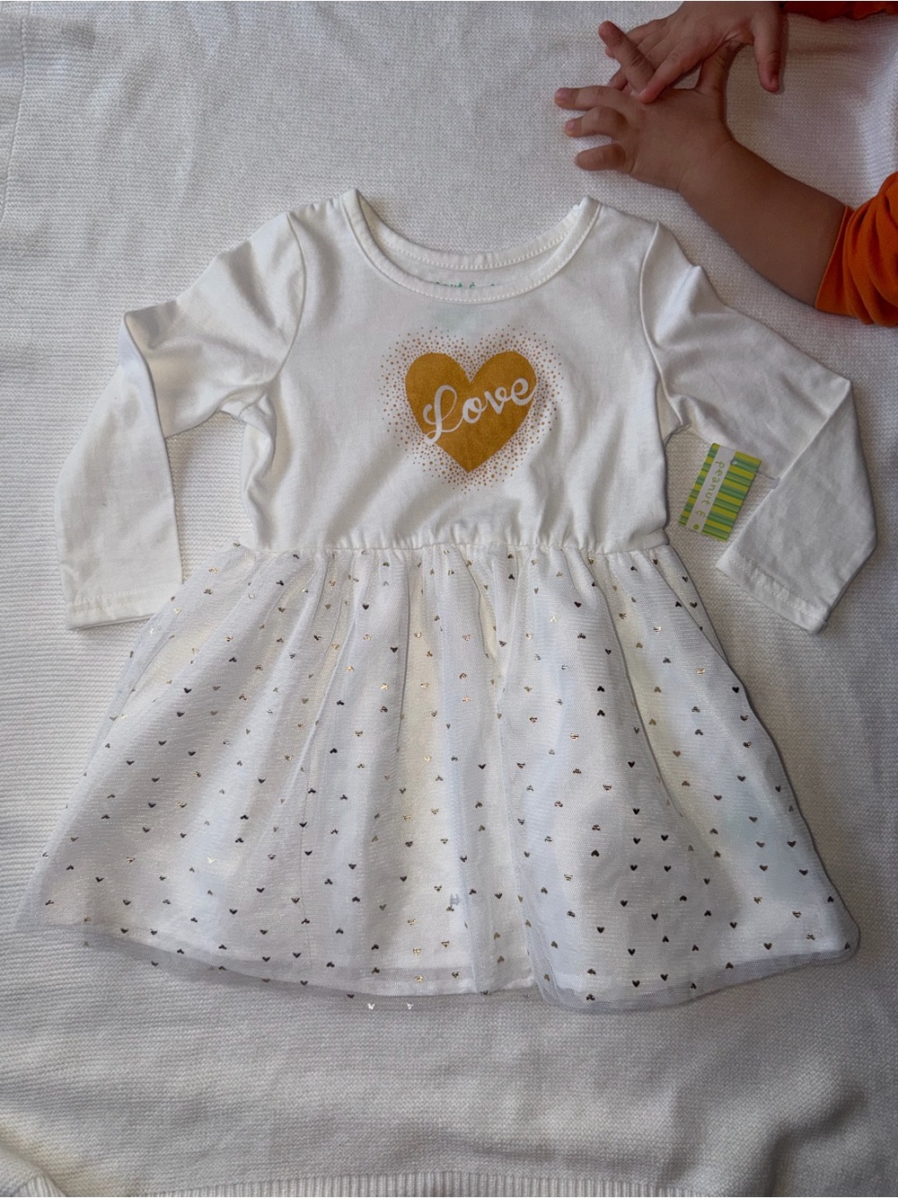Girls' Cream Long-Sleeve Heart 'Love' Dress